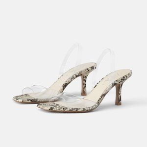 Zara Vinyl Clear Snakeskin Heels Sandals